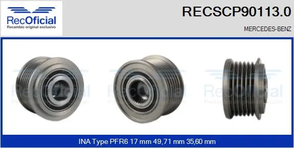 Belt Pulley, alternator (RECSCP90113.0)