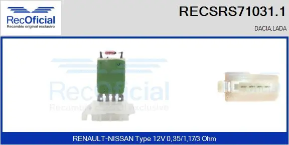 Resistor, interior blower (RECSRS71031.1)