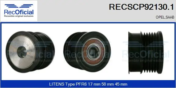 Belt Pulley, alternator (RECSCP92130.1)