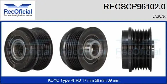 Belt Pulley, alternator (RECSCP96102.0)