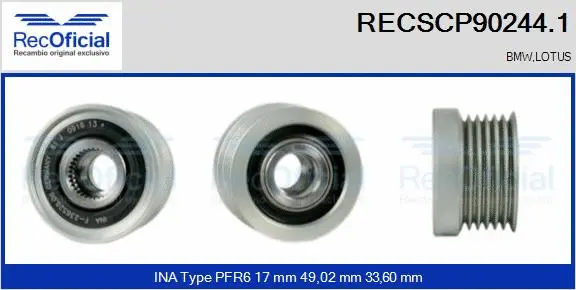 Belt Pulley, alternator (RECSCP90244.1)