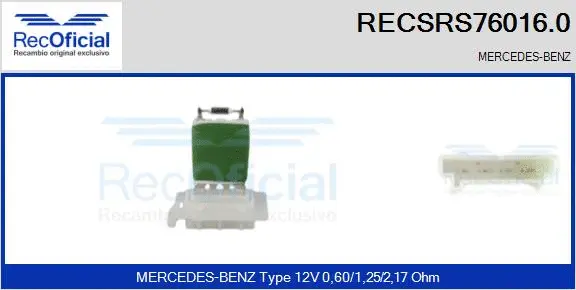Resistor, interior blower (RECSRS76016.0)