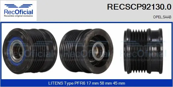 Belt Pulley, alternator (RECSCP92130.0)