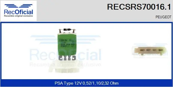 Resistor, interior blower (RECSRS70016.1)