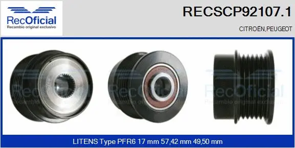 Belt Pulley, alternator (RECSCP92107.1)
