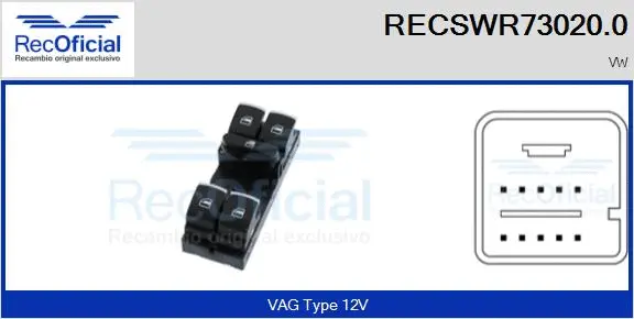 Switch, window regulator (RECSWR73020.0)