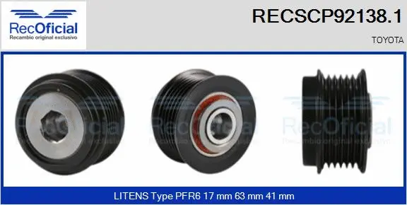Belt Pulley, alternator (RECSCP92138.1)