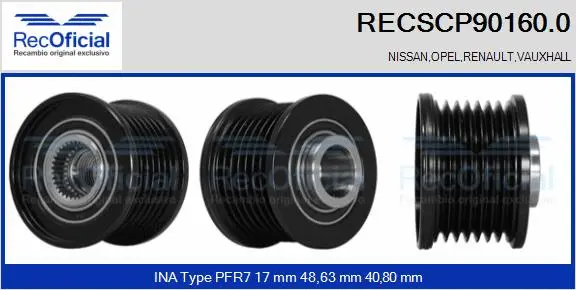 Belt Pulley, alternator (RECSCP90160.0)