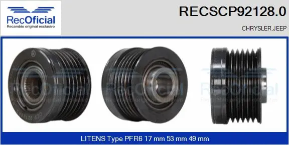 Belt Pulley, alternator (RECSCP92128.0)