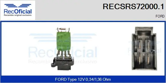 Resistor, interior blower (RECSRS72000.1)