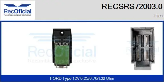 Resistor, interior blower (RECSRS72003.0)