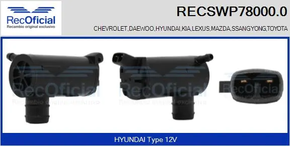 Washer Fluid Pump, window cleaning (RECSWP78000.0)