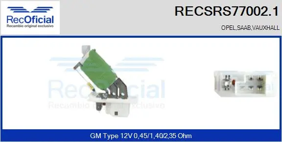 Resistor, interior blower (RECSRS77002.1)