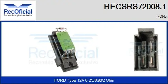 Resistor, interior blower (RECSRS72008.1)