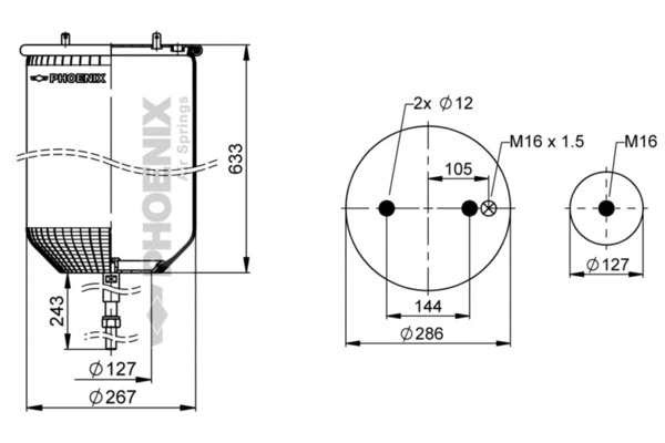 Bellow, air suspension (1 D 28 H-16 NP)