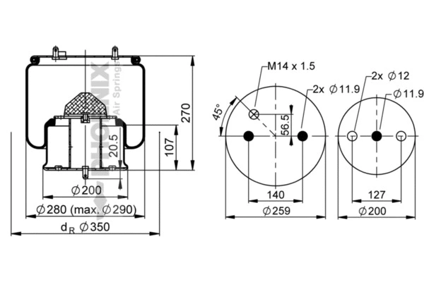 Bellow, air suspension (1 DF 23 B-2)
