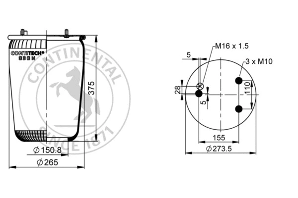 Bellow, air suspension (836 M)