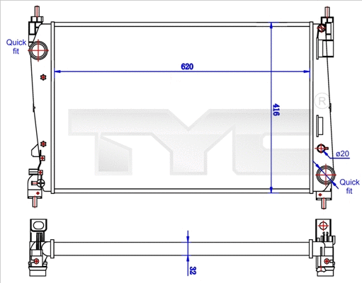 Radiator, engine cooling (725-0042-R)