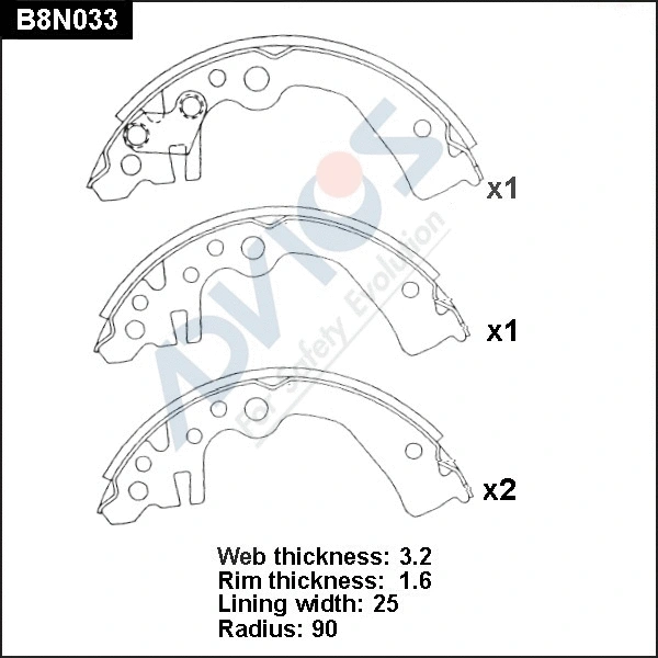 Brake Shoe Set (B8N033)