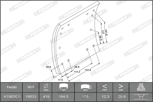 Brake Lining Kit, drum brake (K19030.1-F3665)