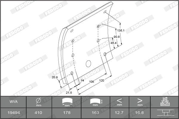 Brake Lining Kit, drum brake (K19486.1-F3672)