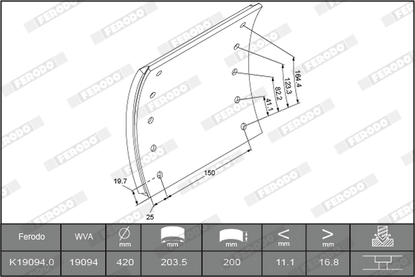 Brake Lining Kit, drum brake (K19094.9-F3658)