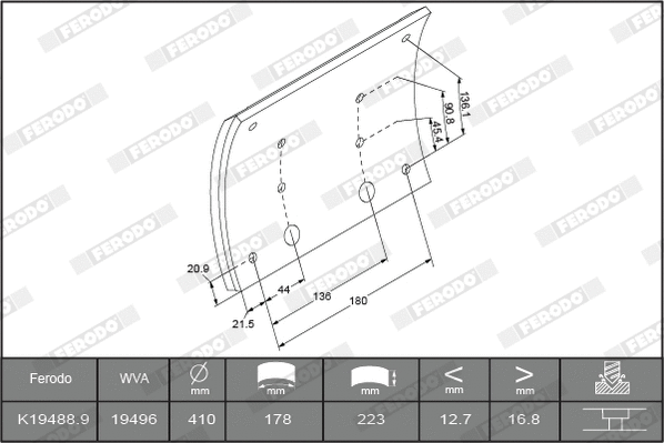 Brake Lining Kit, drum brake (K19488.1-F3658)