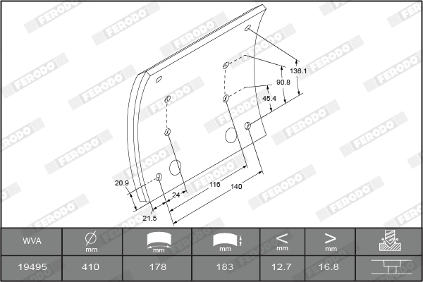 Brake Lining Kit, drum brake (K19487.1-F3660)