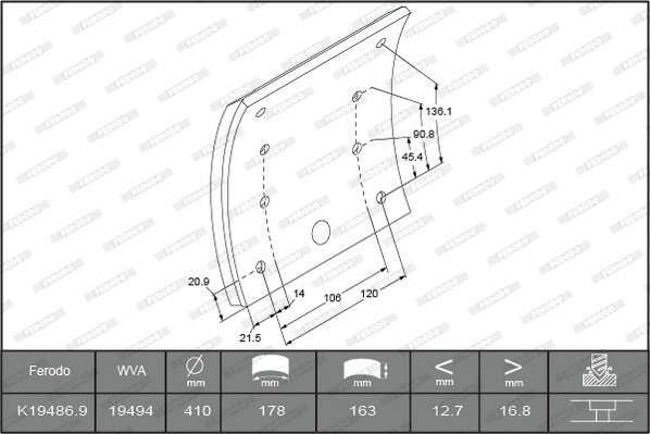 Brake Lining Kit, drum brake (K19486.0-F3672)