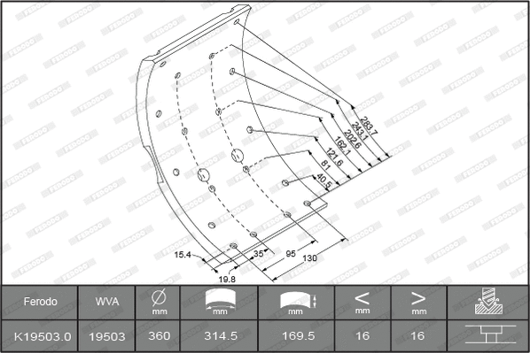 Brake Lining Kit, drum brake (K19503.0-F3653)