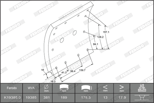 Brake Lining Kit, drum brake (K19385.1-F3652)