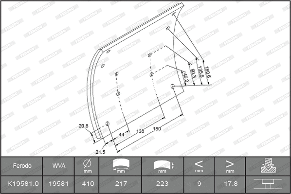 Brake Lining Kit, drum brake (K19581.0-F3539)