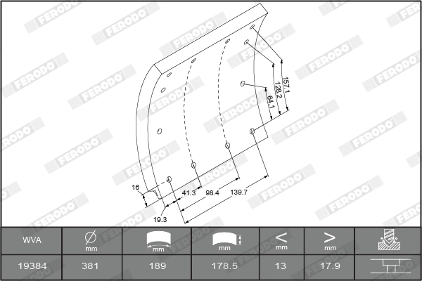 Brake Lining Kit, drum brake (K19384.0-F3664)