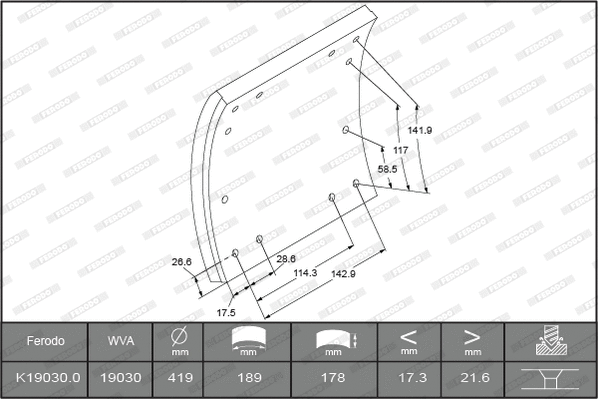 Brake Lining Kit, drum brake (K19030.0TG)