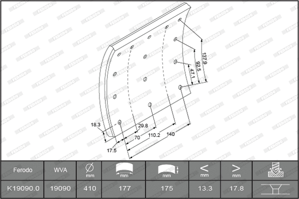 Brake Lining Kit, drum brake (K19090.0-F3526)