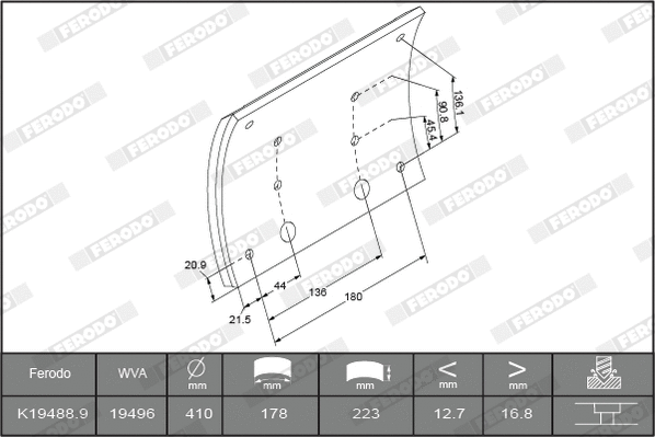 Brake Lining Kit, drum brake (K19488.1-F3664)