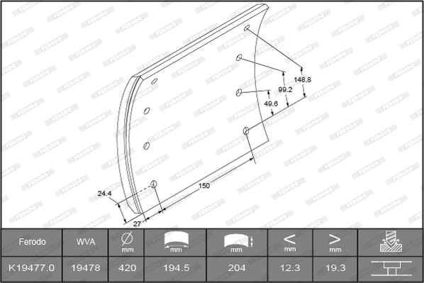 Brake Lining Kit, drum brake (K19477.0-F3658)