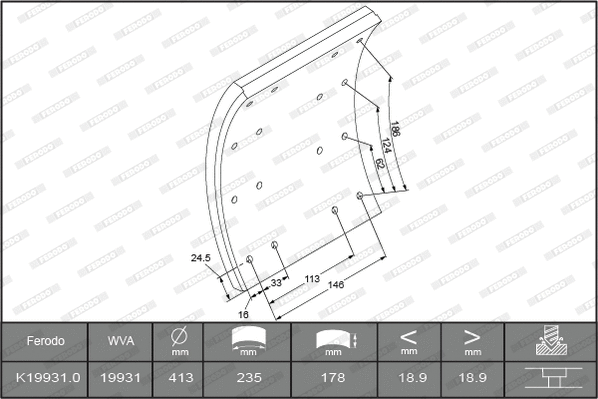 Brake Lining Kit, drum brake (K19931.0TG)