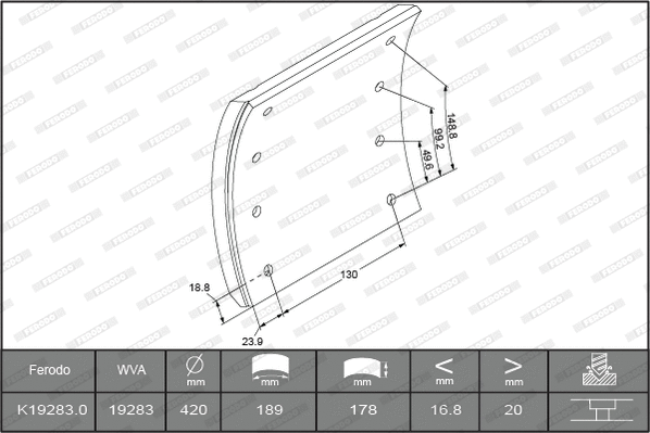 Brake Lining Kit, drum brake (K19283.0-F3504)