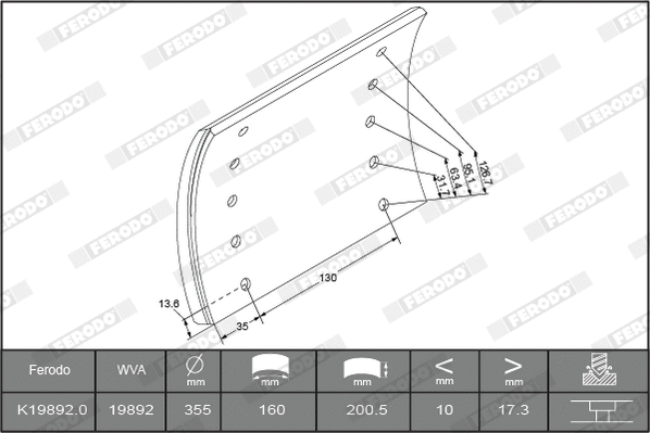 Brake Lining Kit, drum brake (K19892.1-F3504)