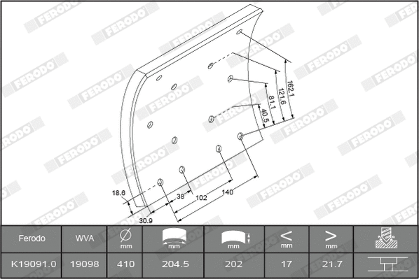 Brake Lining Kit, drum brake (K19091.9-F3653)