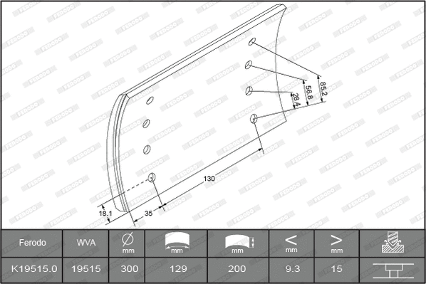 Brake Lining Kit, drum brake (K19515.0-F3662)