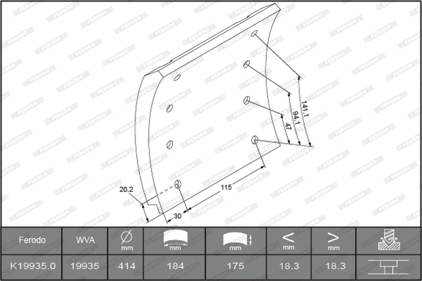Brake Lining Kit, drum brake (K19935.0-F3750)