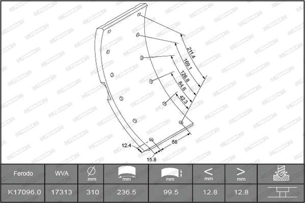 Brake Lining Kit, drum brake (K17096.0TG)