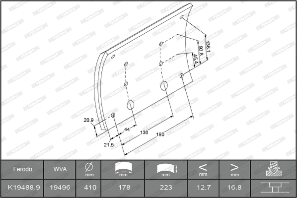 Brake Lining Kit, drum brake (K19488.0-F3658)