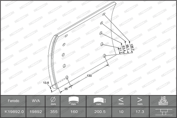 Brake Lining Kit, drum brake (K19892.0TG)