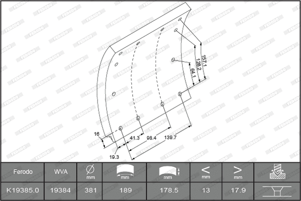 Brake Lining Kit, drum brake (K19385.0-F3652)