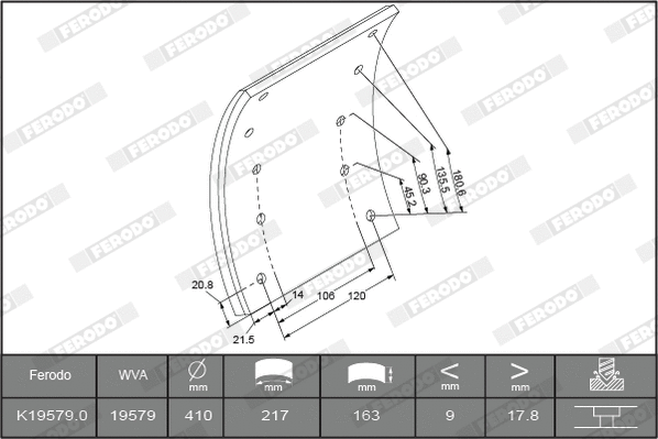 Brake Lining Kit, drum brake (K19579.2-F3539)