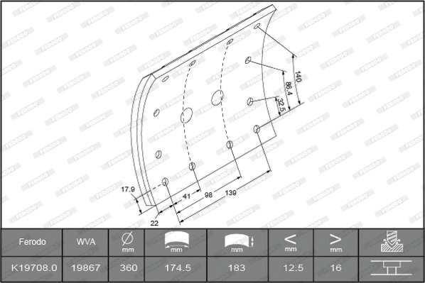 Brake Lining Kit, drum brake (K19708.0-F3661)