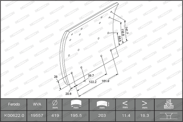Brake Lining Kit, drum brake (K00622.0-F3664)